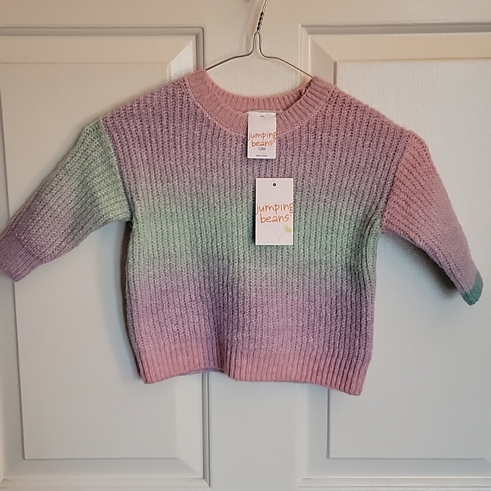 Jumping Beans 12M girls sweater. NWT. Purple, pink and green, long sleeved.